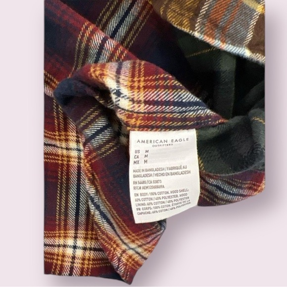 American Eagle Outfitters Men's Hooded Flannel Mismatch Pattern Shirt - Picture 12 of 14